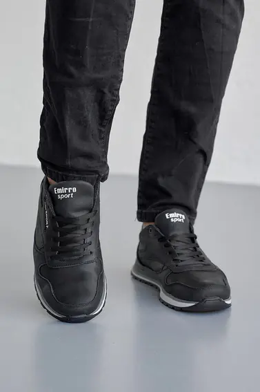 Мужские кроссовки кожаные весенне-осенние черные-серые Emirro R17 Black Edition фото 2 — интернет-магазин Tapok