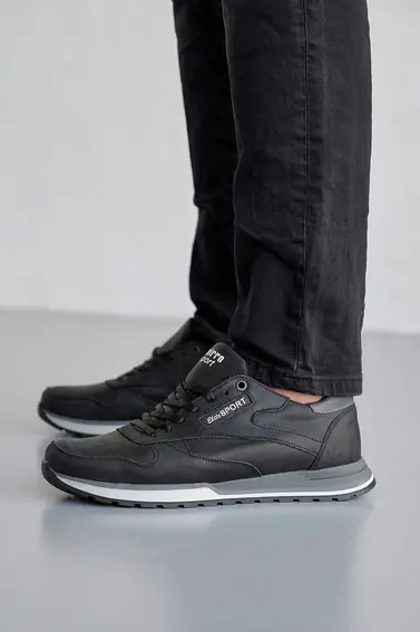 Мужские кроссовки кожаные весенне-осенние черные-серые Emirro R17 Black Edition фото 3 — интернет-магазин Tapok