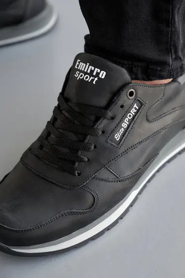 Мужские кроссовки кожаные весенне-осенние черные-серые Emirro R17 Black Edition фото 4 — интернет-магазин Tapok