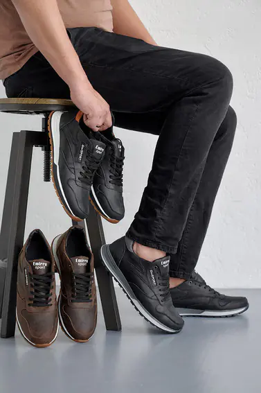 Мужские кроссовки кожаные весенне-осенние черные-серые Emirro R17 Black Edition фото 5 — интернет-магазин Tapok