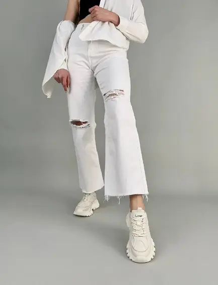 Кроссовки женские кожаные молочного цвета с вставками сетки фото 5 — интернет-магазин Tapok