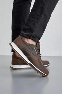 Мужские кроссовки кожаные весенне-осенние коричневые Emirro R17