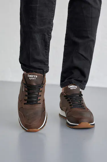 Мужские кроссовки кожаные весенне-осенние коричневые Emirro R17 фото 3 — интернет-магазин Tapok