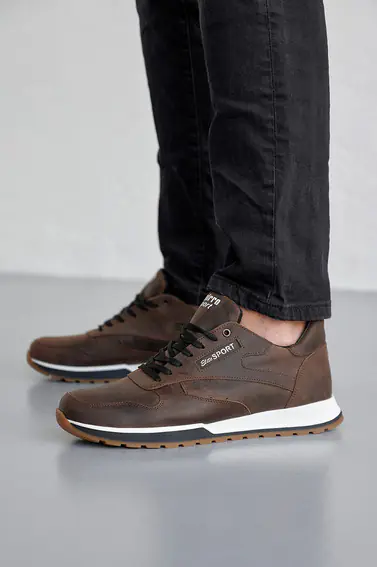Мужские кроссовки кожаные весенне-осенние коричневые Emirro R17 фото 4 — интернет-магазин Tapok