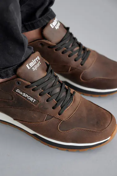 Мужские кроссовки кожаные весенне-осенние коричневые Emirro R17 фото 5 — интернет-магазин Tapok