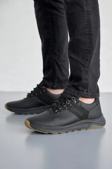 Мужские кроссовки кожаные весенне-осенние черные Yuves 245 фото 3 — интернет-магазин Tapok