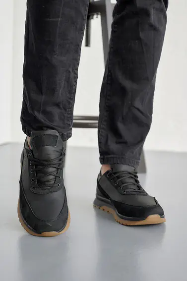 Мужские кроссовки кожаные весенне-осенние черные Yuves 249 фото 2 — интернет-магазин Tapok