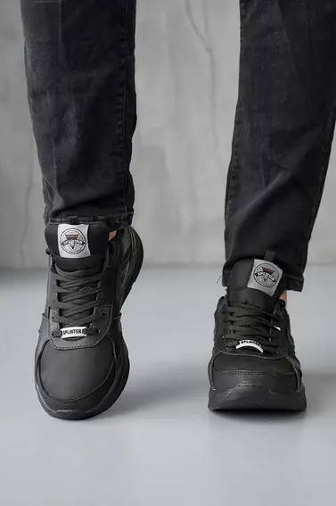 Мужские кроссовки кожаные весенне-осенние черные Splinter 0522 Energy boost фото 2 — интернет-магазин Tapok