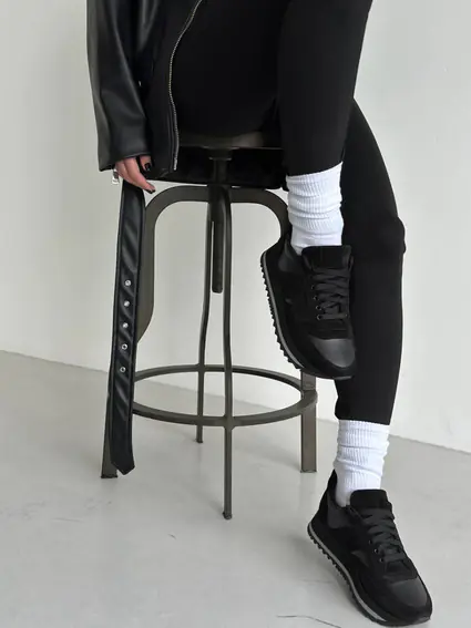 Кросівки жіночі шкіряні чорні із вставками замші. фото 5 — інтернет-магазин Tapok
