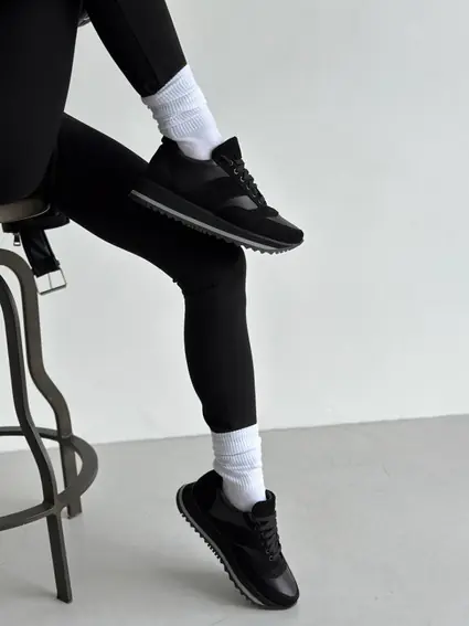 Кроссовки женские кожаные черные с вставками замши фото 6 — интернет-магазин Tapok