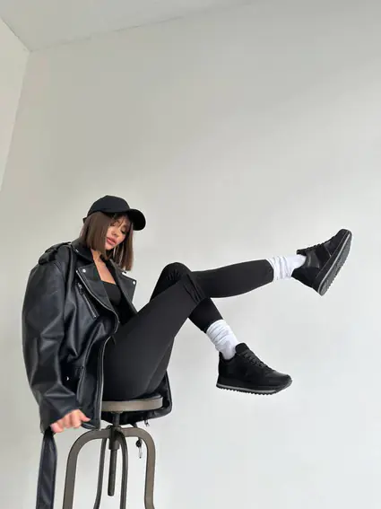 Кроссовки женские кожаные черные с вставками замши фото 8 — интернет-магазин Tapok