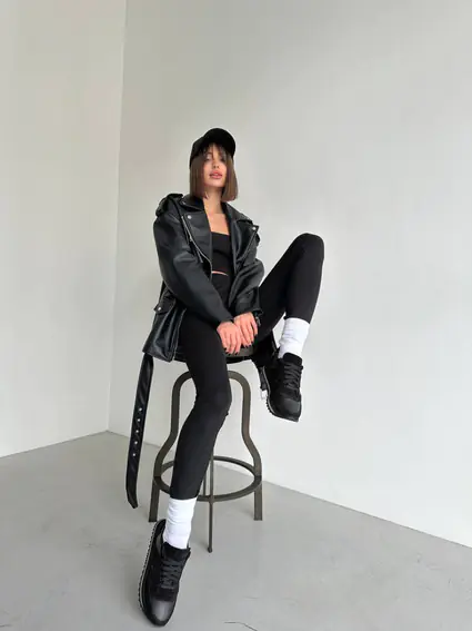 Кроссовки женские кожаные черные с вставками замши фото 9 — интернет-магазин Tapok