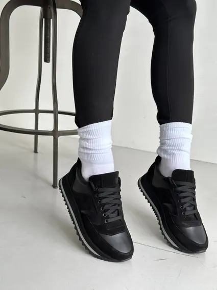 Кросівки жіночі шкіряні чорні із вставками замші. фото 14 — інтернет-магазин Tapok
