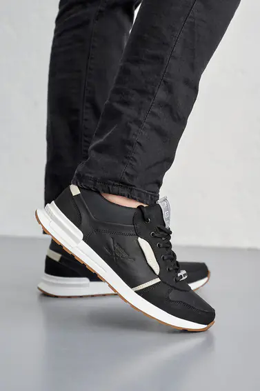 Мужские кроссовки кожаные весенне-осенние черные Splinter 1020/1 фото 1 — интернет-магазин Tapok