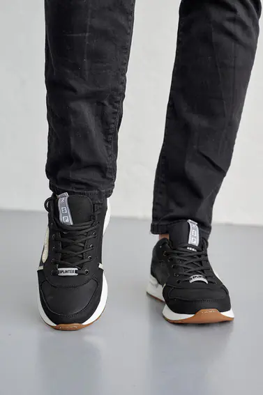 Мужские кроссовки кожаные весенне-осенние черные Splinter 1020/1 фото 2 — интернет-магазин Tapok