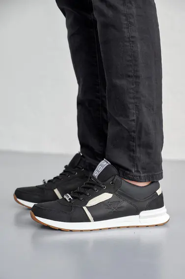Мужские кроссовки кожаные весенне-осенние черные Splinter 1020/1 фото 3 — интернет-магазин Tapok