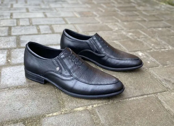 Мужские туфли кожаные весенне-осенние черные Slat 22-221 без шнурков. фото 3 — интернет-магазин Tapok