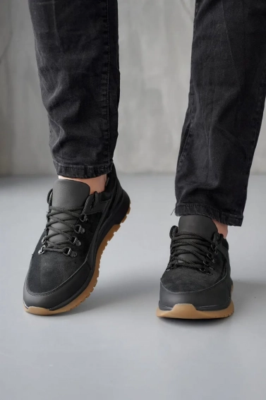 Мужские кроссовки кожаные весенне-осенние черные Yuves 244 фото 2 — интернет-магазин Tapok