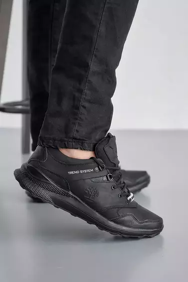 Мужские кроссовки кожаные весенне-осенние черные Splinter 0221/1 фото 1 — интернет-магазин Tapok