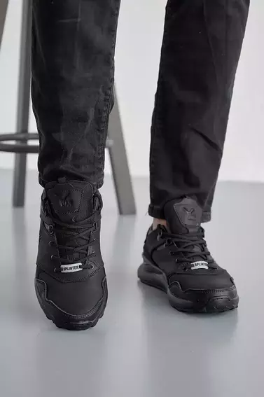 Мужские кроссовки кожаные весенне-осенние черные Splinter 0221/1 фото 2 — интернет-магазин Tapok