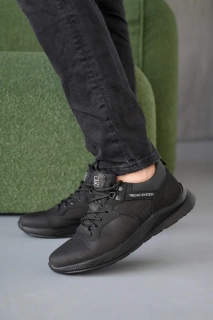 Мужские кроссовки кожаные весенне-осенние черные Splinter 0823