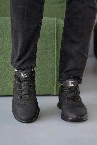 Чоловічі кросівки шкіряні весняно-осінні чорні Splinter 0823 фото 2 — інтернет-магазин Tapok