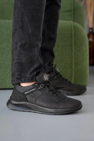 Мужские кроссовки кожаные весенне-осенние черные Splinter 0823 фото 3 — интернет-магазин Tapok