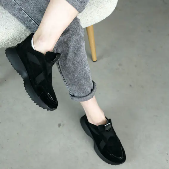 Кросівки жіночі замшеві 584993 Чорні фото 5 — інтернет-магазин Tapok