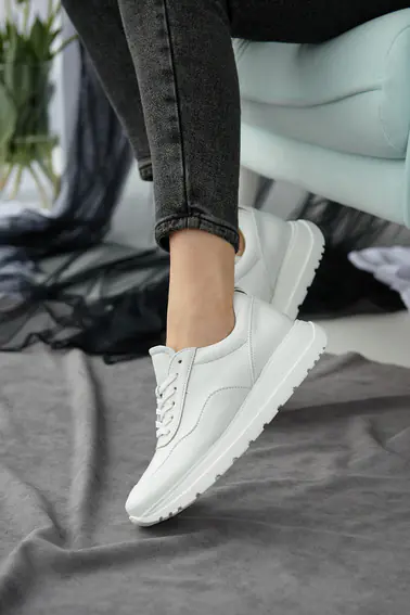 Жіночі кросівки шкіряні весняно-осінні білі Leader Style 3464 фото 3 — інтернет-магазин Tapok