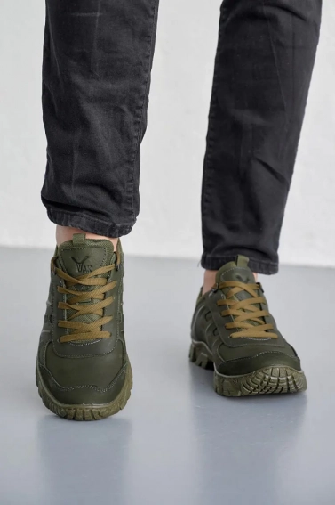 Мужские кроссовки кожаные весенне-осенние хаки Splinter 1722 фото 2 — интернет-магазин Tapok