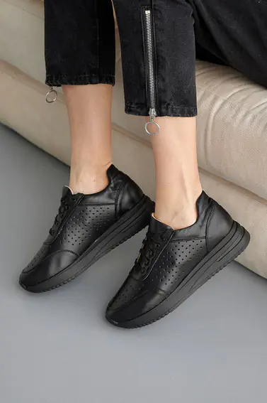 Женские кроссовки кожаные летние черные Tango 130 фото 2 — интернет-магазин Tapok