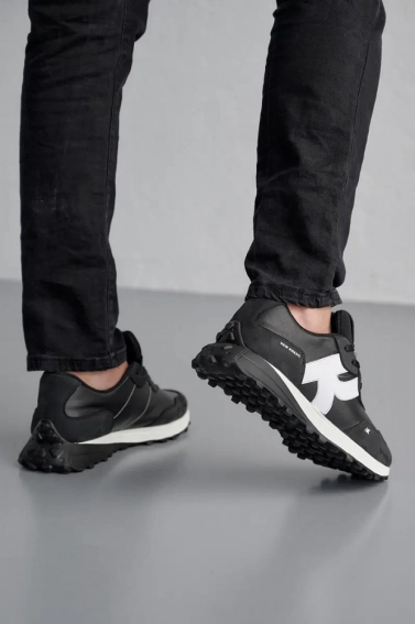 Мужские кроссовки кожаные весенне-осенние черные-белые Emirro N1 Sport фото 5 — интернет-магазин Tapok