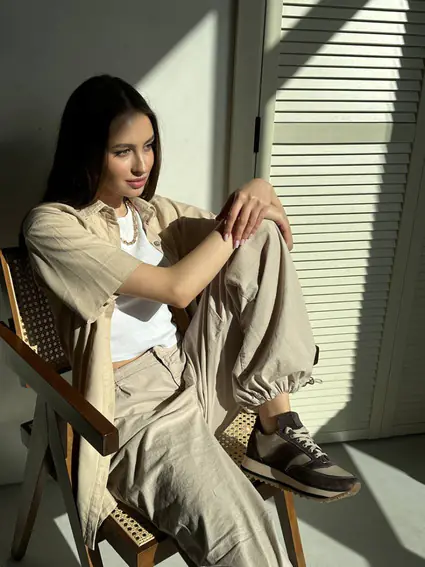 Кроссовки женские кожаные коричневые с вставками замши фото 8 — интернет-магазин Tapok