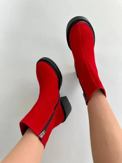 Ботинки женские замшевые красные на каблуках демисезонные фото 8 — интернет-магазин Tapok