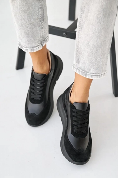 Жіночі кросівки шкіряні весняно-осінні чорні Yuves 179 фото 12 — інтернет-магазин Tapok