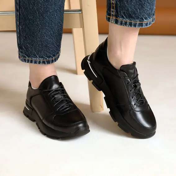 Кросівки жіночі шкіряні  585141 Чорні фото 3 — інтернет-магазин Tapok