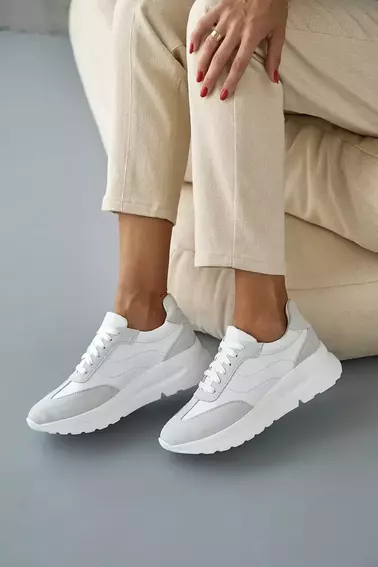 Жіночі кросівки шкіряні весняно-осінні білі Yuves 176 фото 1 — інтернет-магазин Tapok