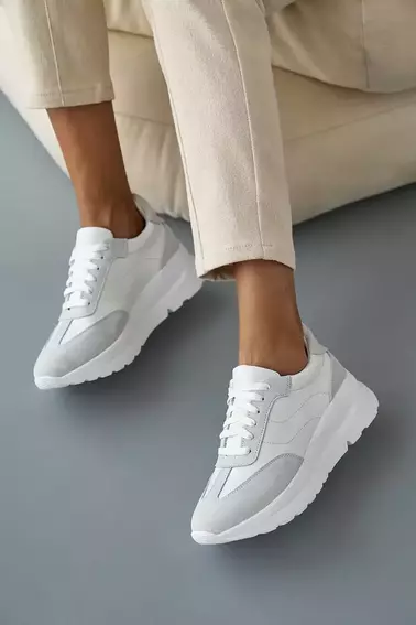Женские кроссовки кожаные весенне-осенние белые Yuves 176 фото 3 — интернет-магазин Tapok