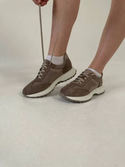 Кросівки жіночі замшеві бежеві з вставками шкіри та сітки фото 16 — інтернет-магазин Tapok