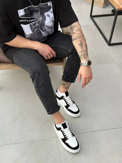 Кеды мужские кожаные белые с черными вставками замши фото 8 — интернет-магазин Tapok