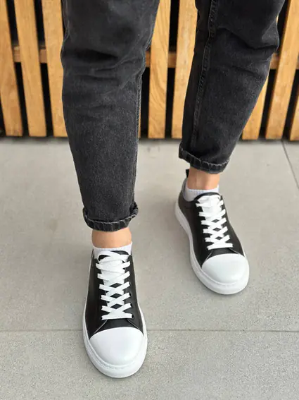 Кеды мужские кожаные черные с белым носком фото 2 — интернет-магазин Tapok