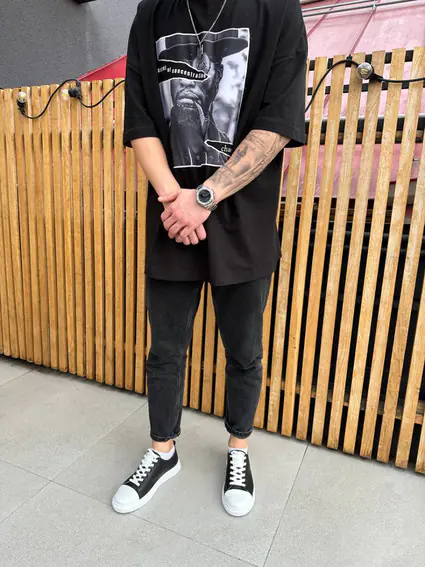 Кеды мужские кожаные черные с белым носком фото 5 — интернет-магазин Tapok