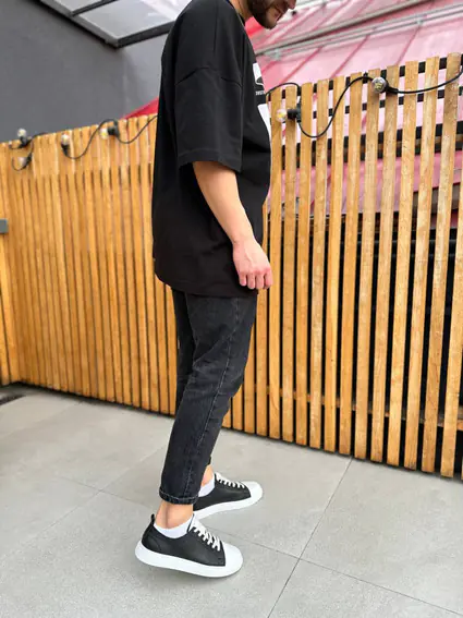 Кеды мужские кожаные черные с белым носком фото 7 — интернет-магазин Tapok