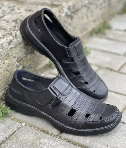 Мужские сандалии кожаные летние черные Emirro БК С фото 2 — интернет-магазин Tapok