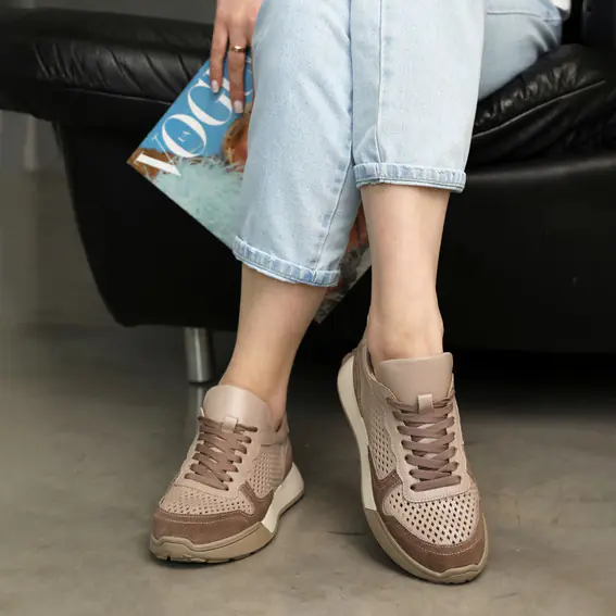Кросівки жіночі шкіряні 4S 585325 Бежеві фото 4 — інтернет-магазин Tapok