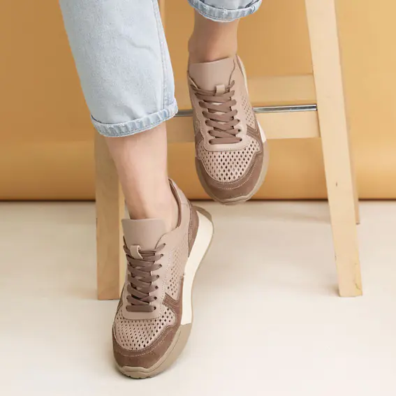 Кросівки жіночі шкіряні 4S 585325 Бежеві фото 5 — інтернет-магазин Tapok