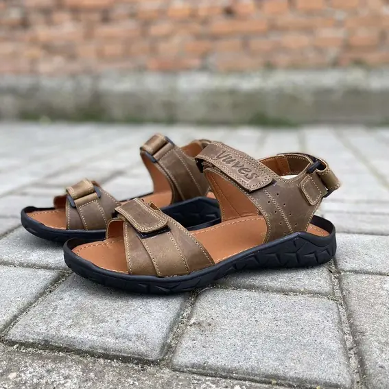 Мужские сандалии кожаные летние оливковые Yuves 411 фото 3 — интернет-магазин Tapok