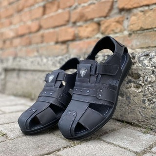 Мужские сандалии кожаные летние черные Morethan Пр-1