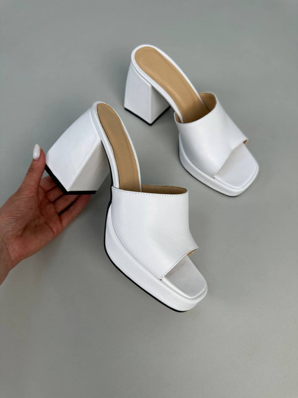 Шлепанцы женские кожаные белые на каблуке фото 15 — интернет-магазин Tapok