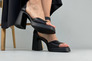Босоножки женские кожаные черные на каблуках Фото 10